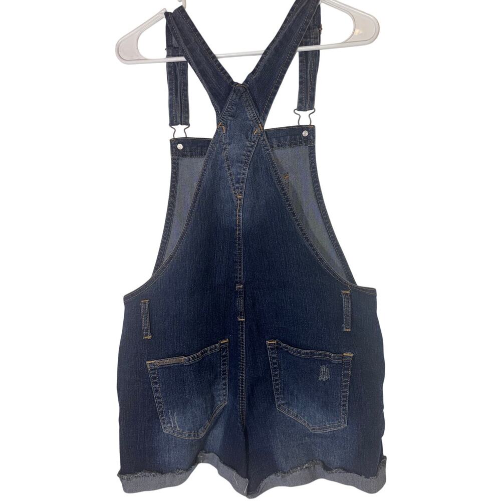 Jordache Vintage L Denim Short Bib Overalls Y2K Retro 90s Dark Wash Distressed - Picture 5 of 6